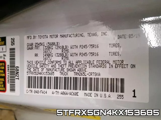 5TFRX5GN4KX153685 фото 2