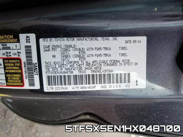 5TFSX5EN1HX048700 фото 2