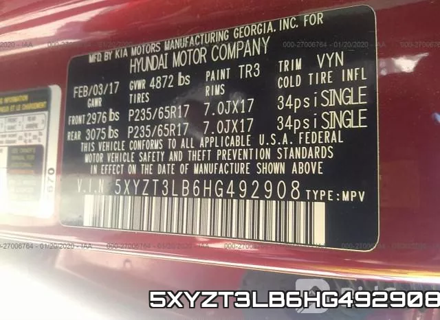 5XYZT3LB6HG492908 фото 10