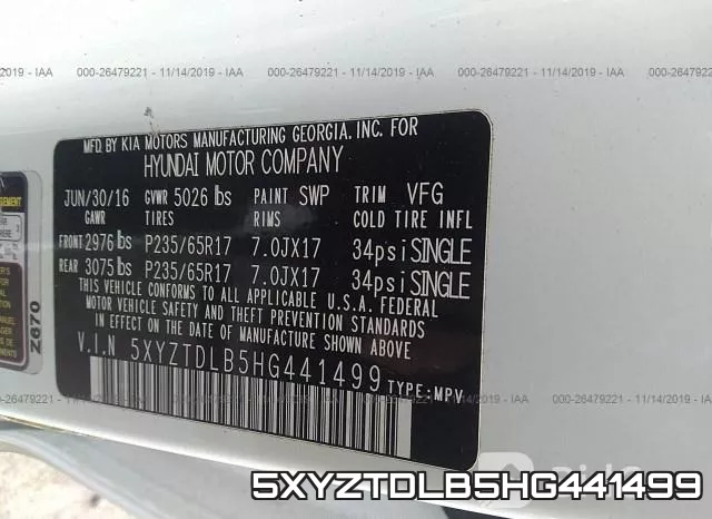 5XYZTDLB5HG441499 фото 5