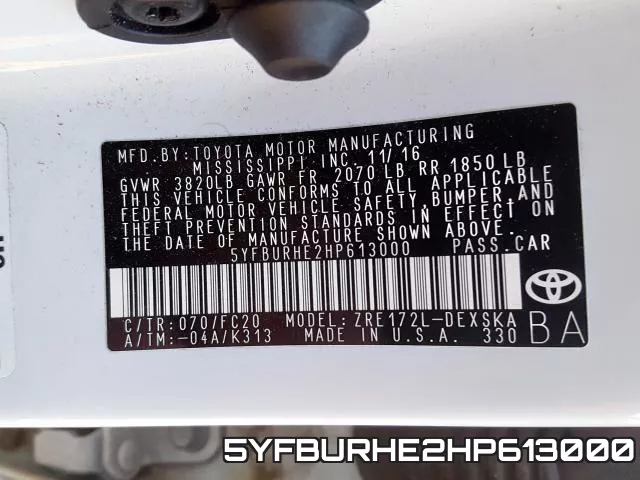 5YFBURHE2HP613000 фото 2