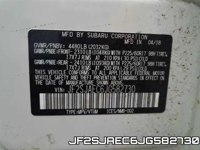 JF2SJAEC6JG582730 фото 2