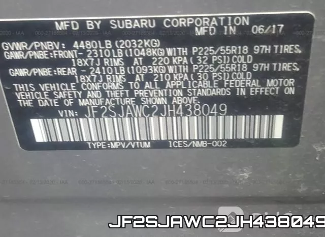 JF2SJAWC2JH438049 фото 10
