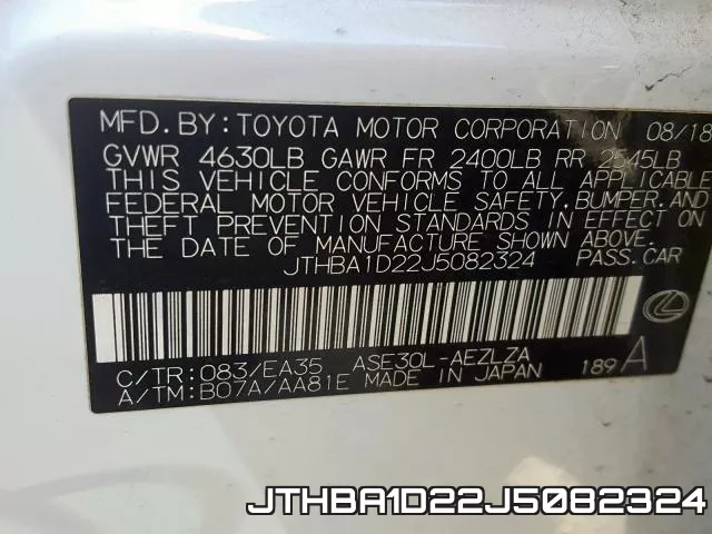 JTHBA1D22J5082324 фото 2
