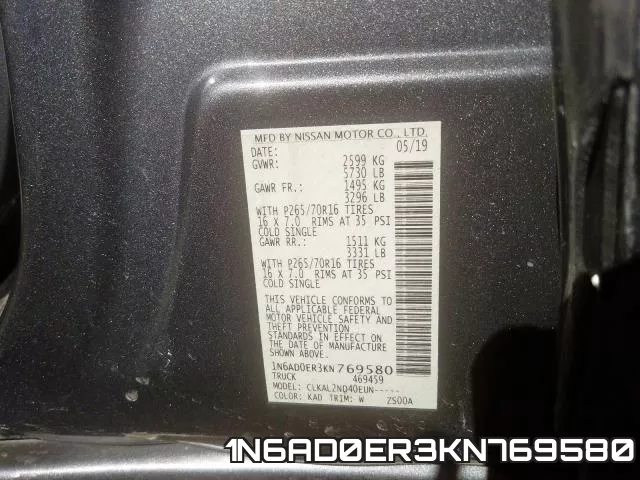 1N6AD0ER3KN769580 фото 2