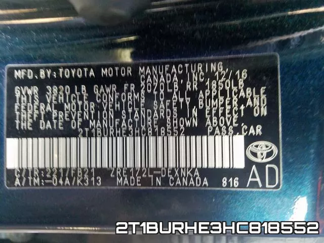 2T1BURHE3HC818552 фото 2