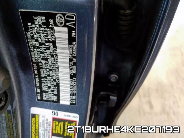2T1BURHE4KC207193 фото 2