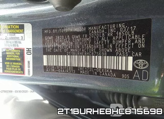 2T1BURHE8HC875698 фото 3