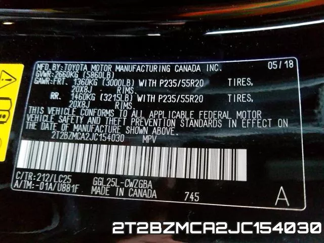 2T2BZMCA2JC154030 фото 2