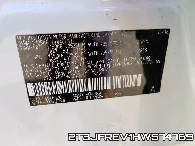 2T3JFREV1HW574769 фото 2