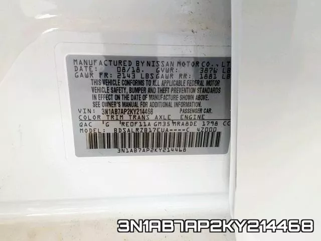 3N1AB7AP2KY214468 фото 2