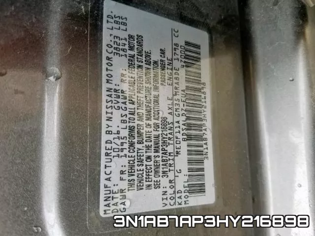 3N1AB7AP3HY216898 фото 2