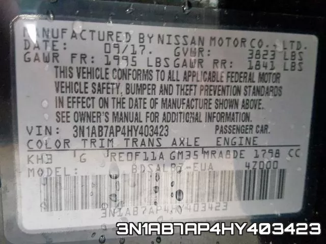 3N1AB7AP4HY403423 фото 2
