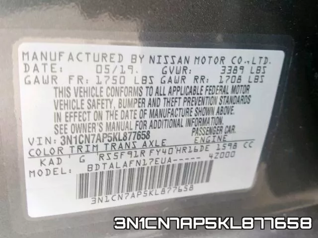 3N1CN7AP5KL877658 фото 2