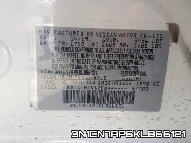 3N1CN7AP6KL866121 фото 2