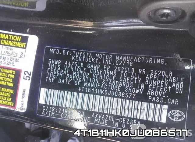 4T1B11HK0JU086577 фото 5