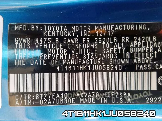 4T1B11HK1JU058240 фото 2