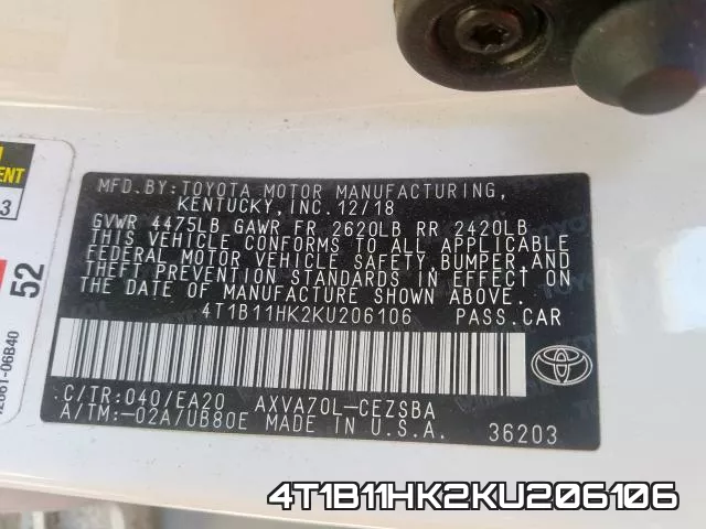 4T1B11HK2KU206106 фото 2