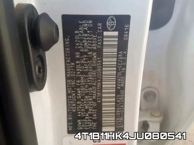4T1B11HK4JU080541 фото 2