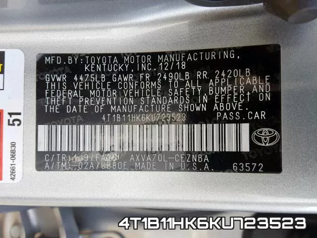 4T1B11HK6KU723523 фото 2