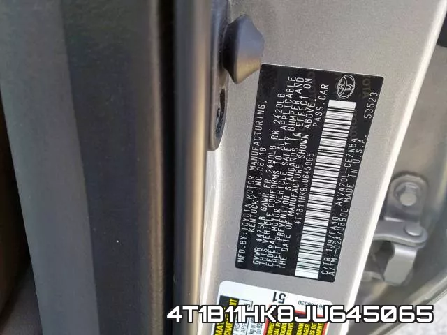 4T1B11HK8JU645065 фото 2