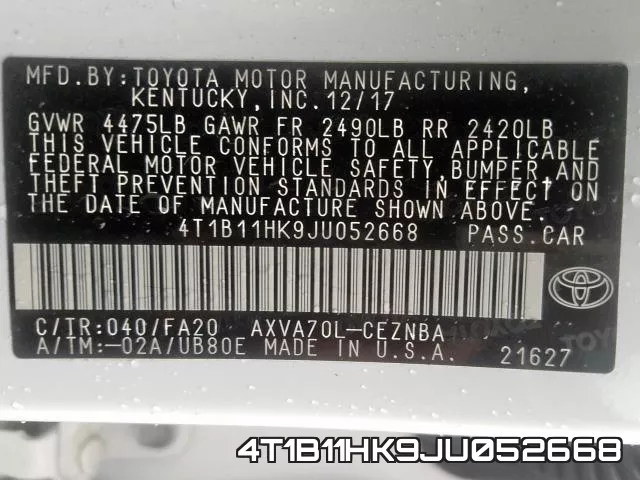 4T1B11HK9JU052668 фото 2