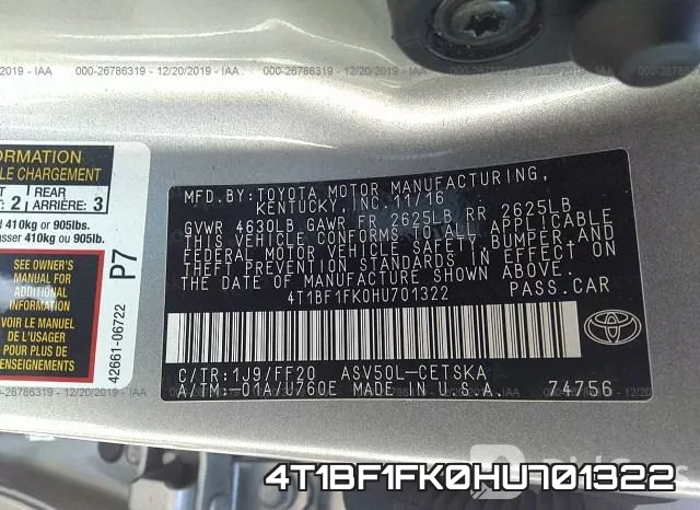 4T1BF1FK0HU701322 фото 10