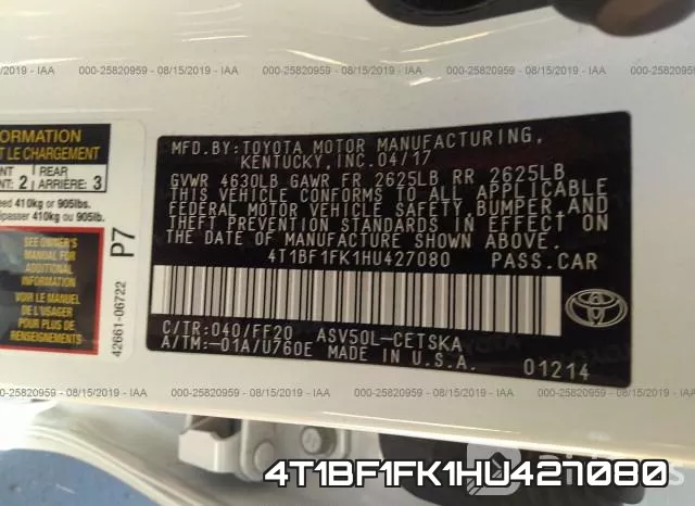 4T1BF1FK1HU427080 фото 10