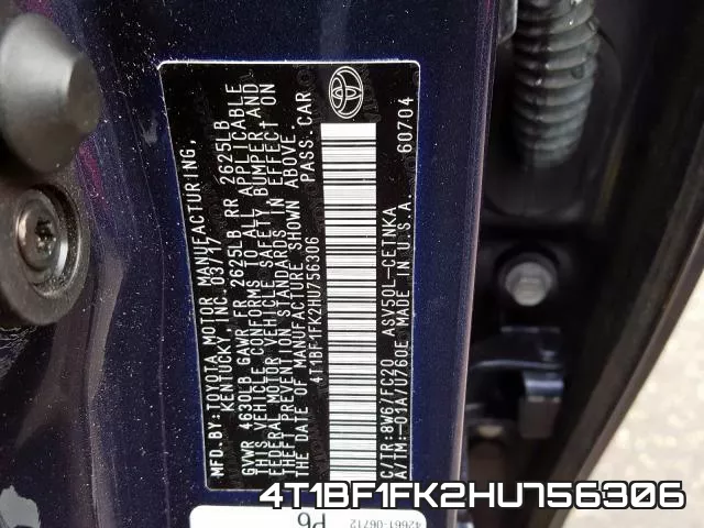 4T1BF1FK2HU756306 фото 2