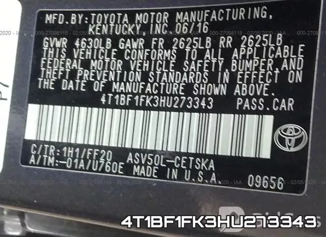 4T1BF1FK3HU273343 фото 10