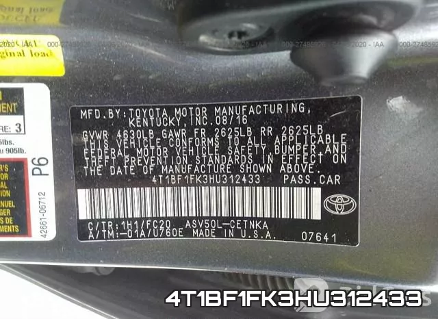 4T1BF1FK3HU312433 фото 7