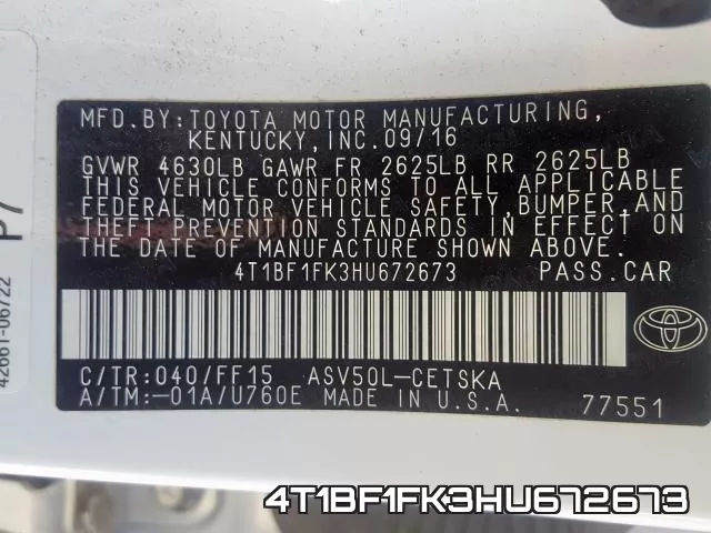 4T1BF1FK3HU672673 фото 2
