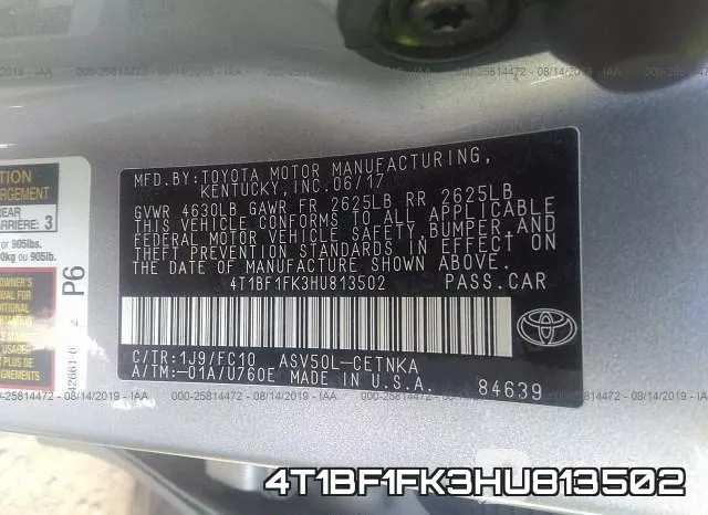 4T1BF1FK3HU813502 фото 10