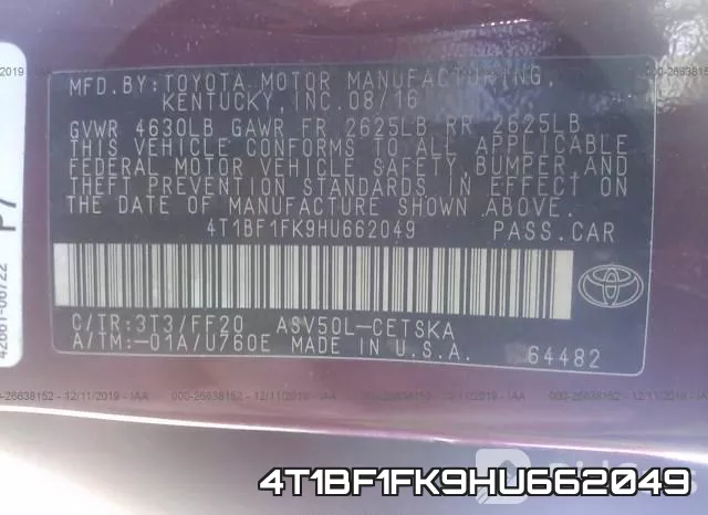 4T1BF1FK9HU662049 фото 10
