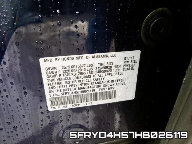 5FRYD4H57HB026119 фото 2
