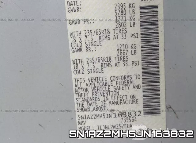 5N1AZ2MH5JN163832 фото 7