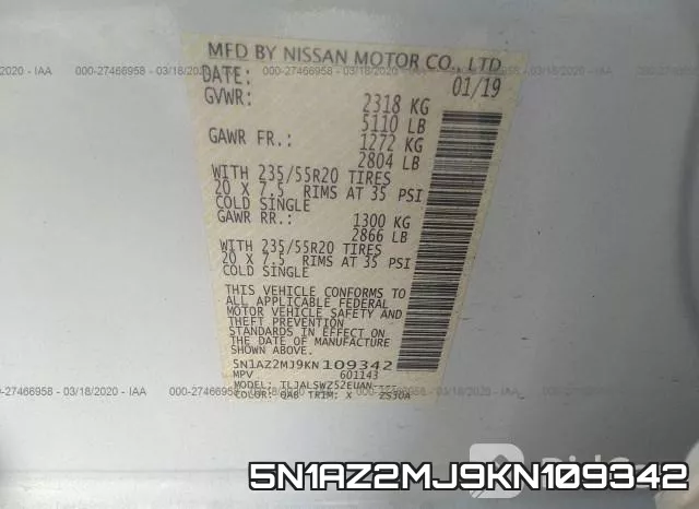 5N1AZ2MJ9KN109342 фото 10