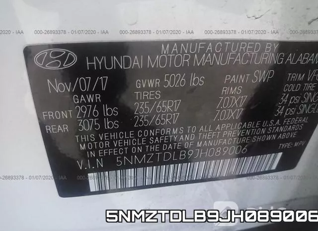 5NMZTDLB9JH089006 фото 10