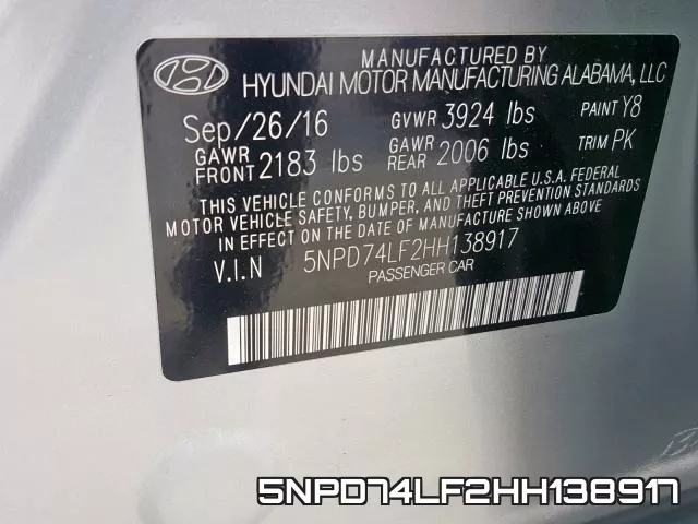 5NPD74LF2HH138917 фото 2