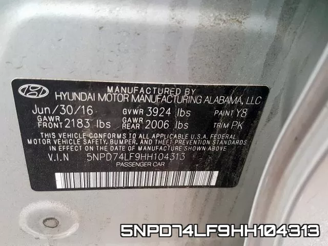5NPD74LF9HH104313 фото 2