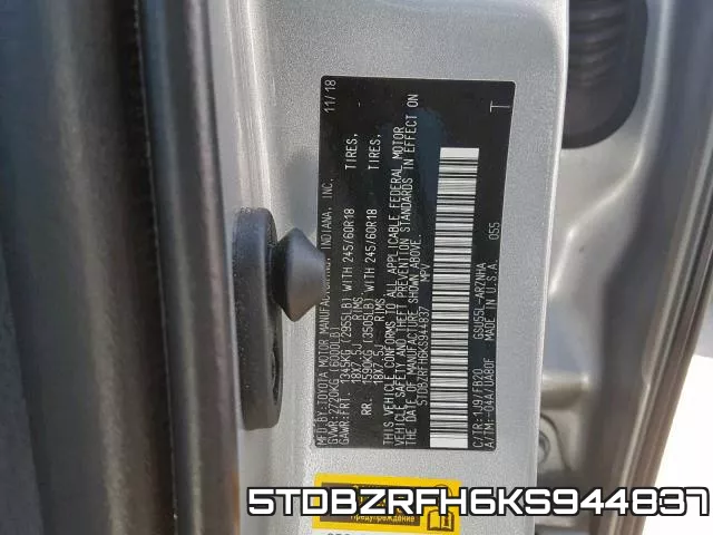 5TDBZRFH6KS944837 фото 2