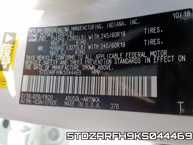 5TDZARFH9KS044469 фото 2