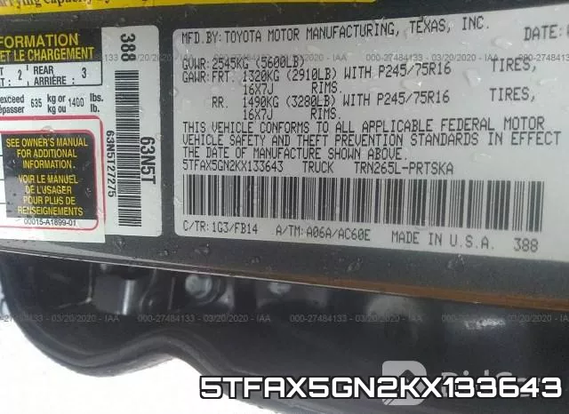 5TFAX5GN2KX133643 фото 10