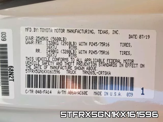 5TFRX5GN1KX161596 фото 2