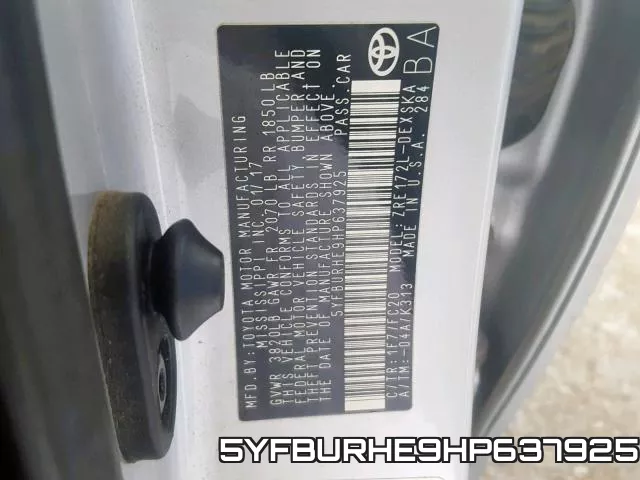 5YFBURHE9HP637925 фото 2