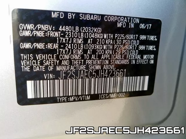 JF2SJAEC5JH423661 фото 2
