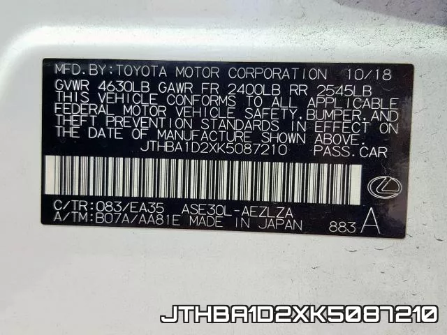 JTHBA1D2XK5087210 фото 2