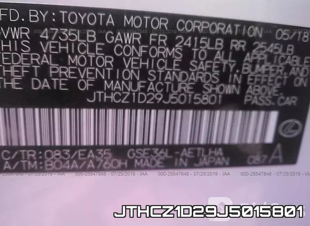 JTHCZ1D29J5015801 фото 10