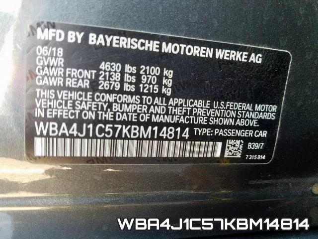 WBA4J1C57KBM14814 фото 2