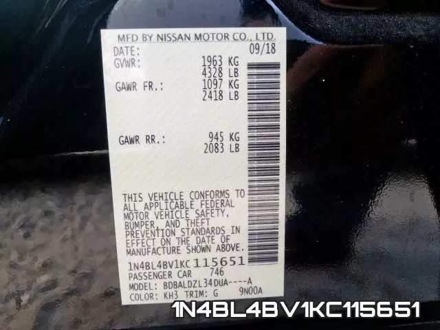 1N4BL4BV1KC115651 фото 2
